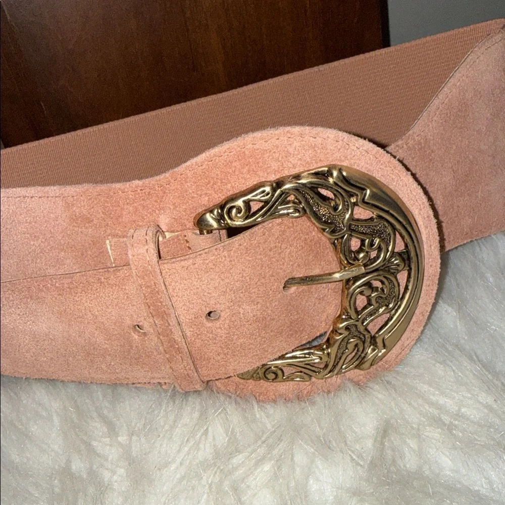 Dusty Rose vintage pink statement wide belt ornate buckle S soft girl Balletcore